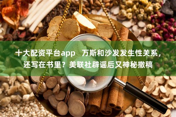 十大配资平台app   万斯和沙发发生性关系，还写在书里？美联社辟谣后又神秘撤稿